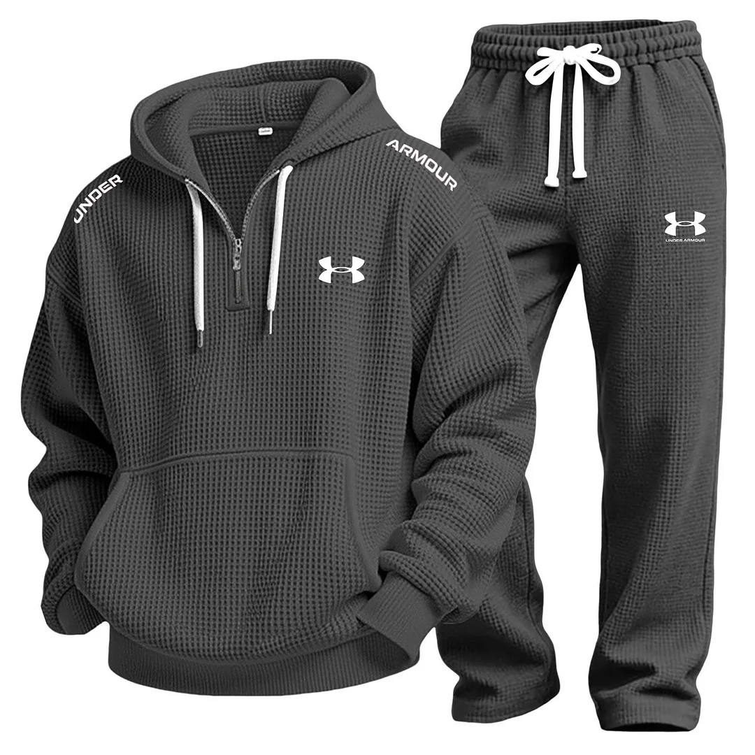 Men's Waffle-Knit Casual Hooded Sweatshirt Set