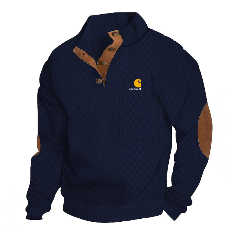 Men's Stand Collar Long Sleeve Casual Outdoor Sweatshirt Jacquard Sweater