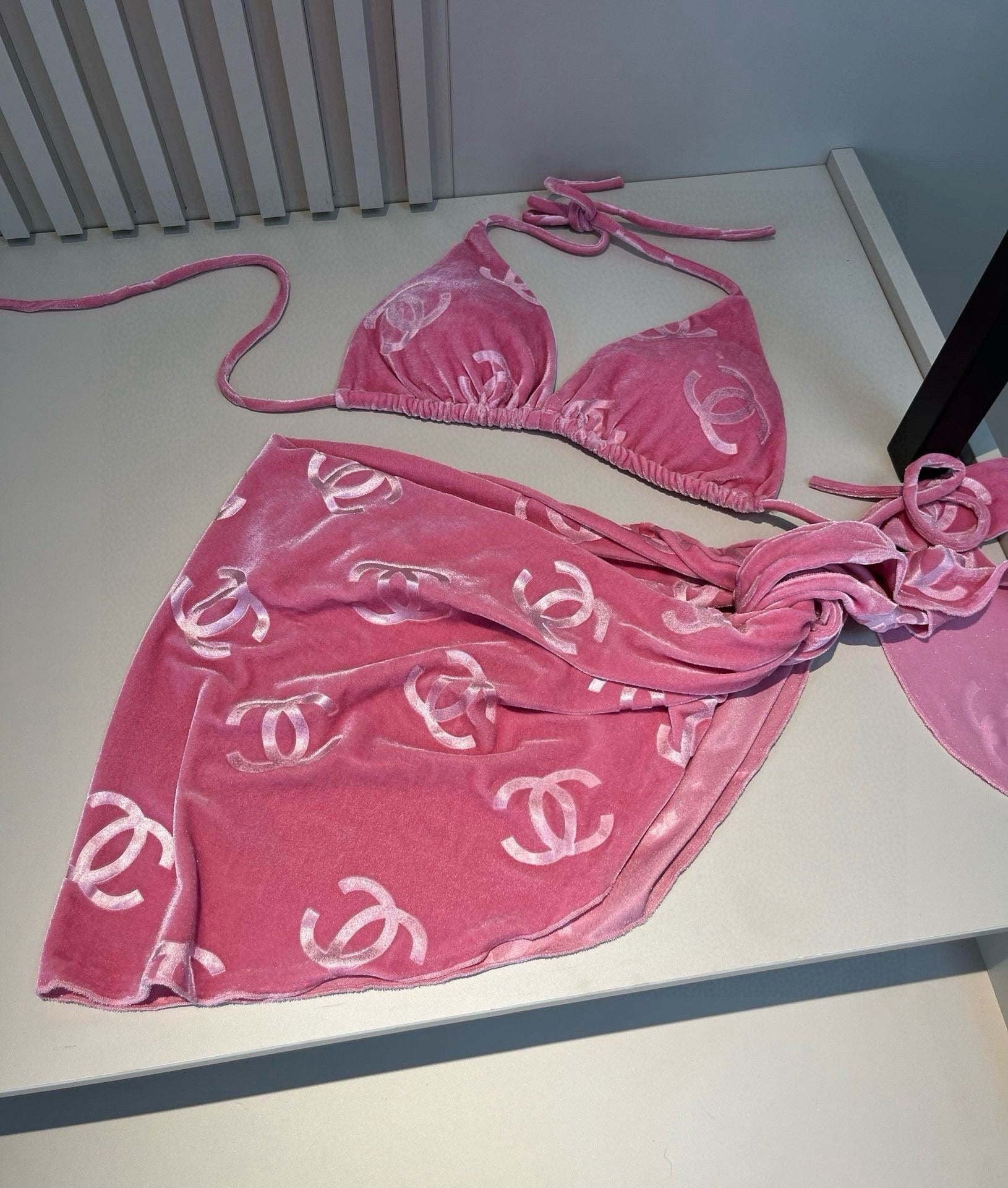 CHAN* 25SS Corduroy Bikini Three-Piece Set