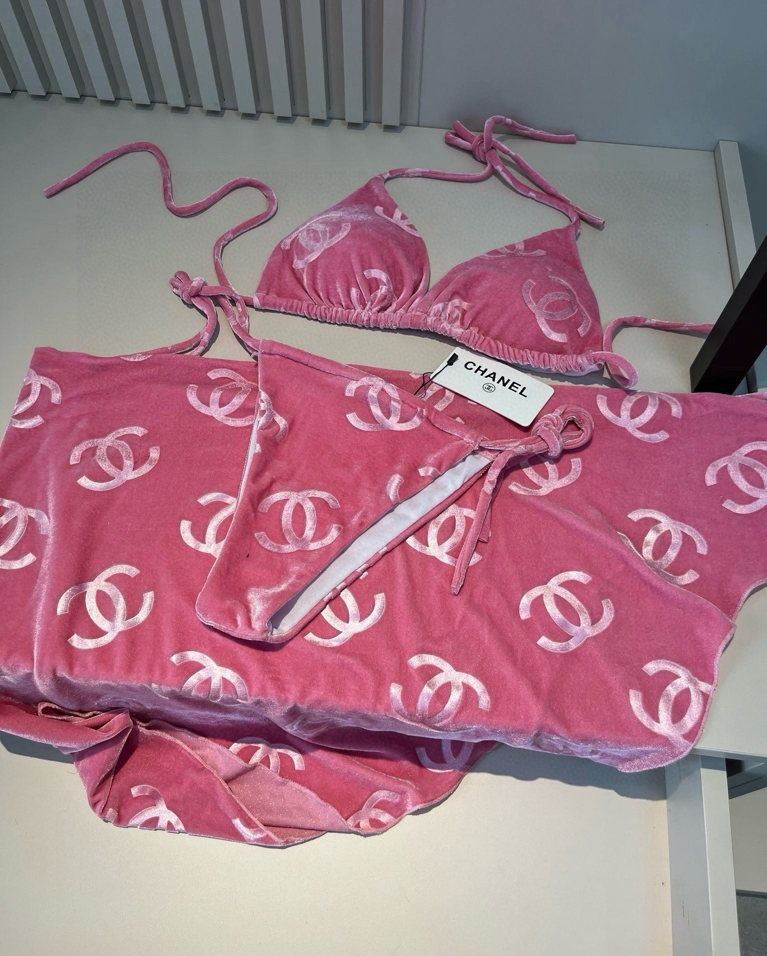 CHAN* 25SS Corduroy Bikini Three-Piece Set