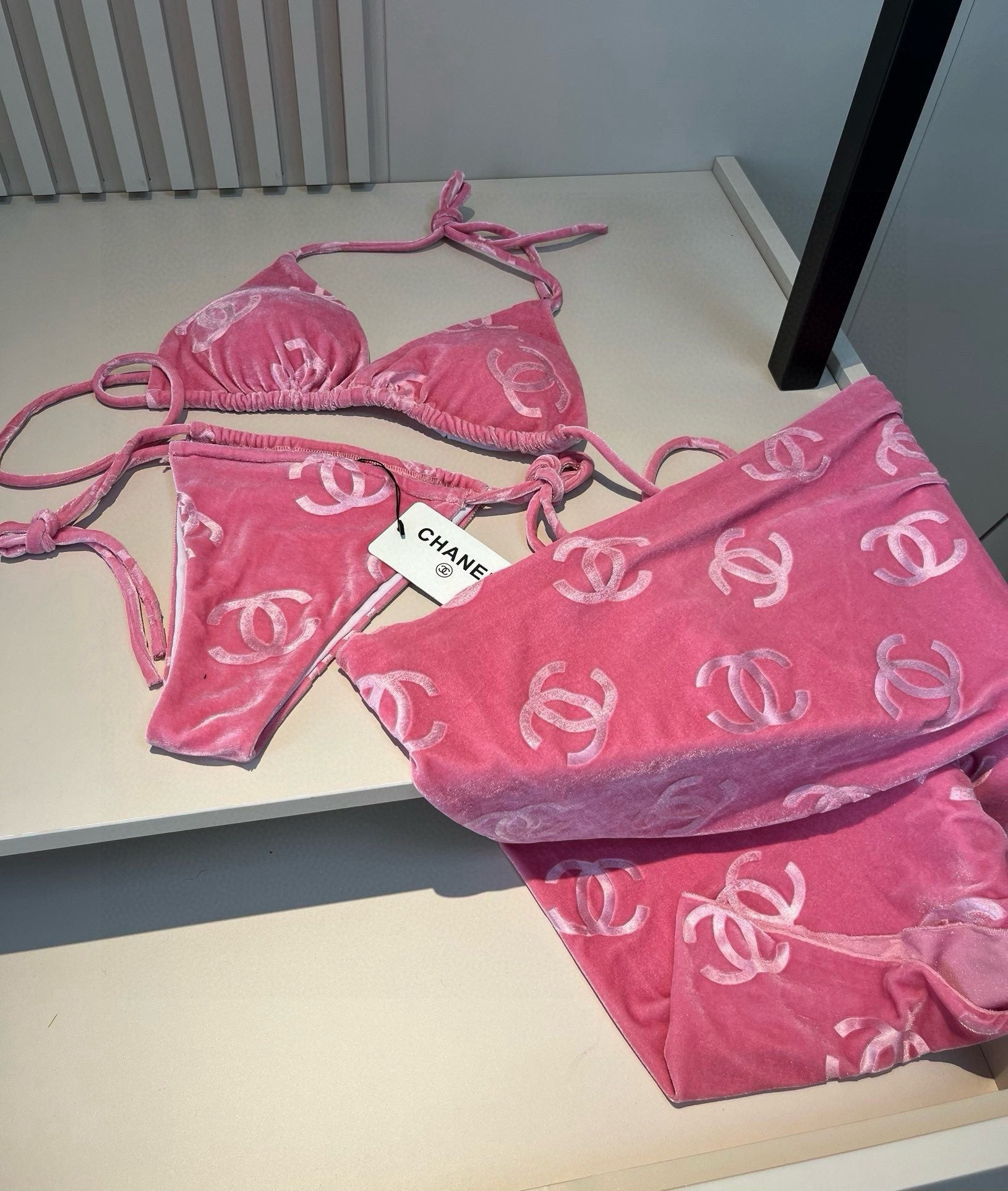 CHAN* 25SS Corduroy Bikini Three-Piece Set