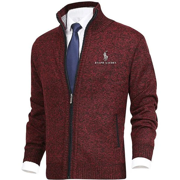 Men's solid-colored sweater with a collar.