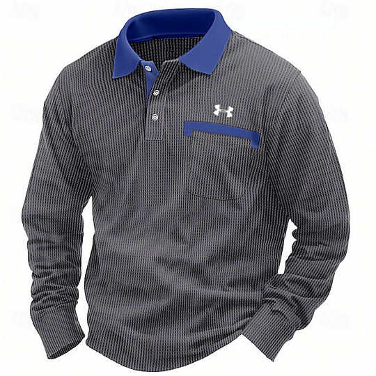 Men's Cotton Waffle Collar Casual Business Polo Shirt