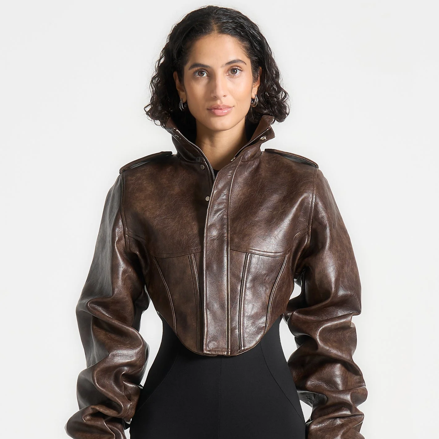 Vintage Leather Tacked Sleeve Corset Jacket