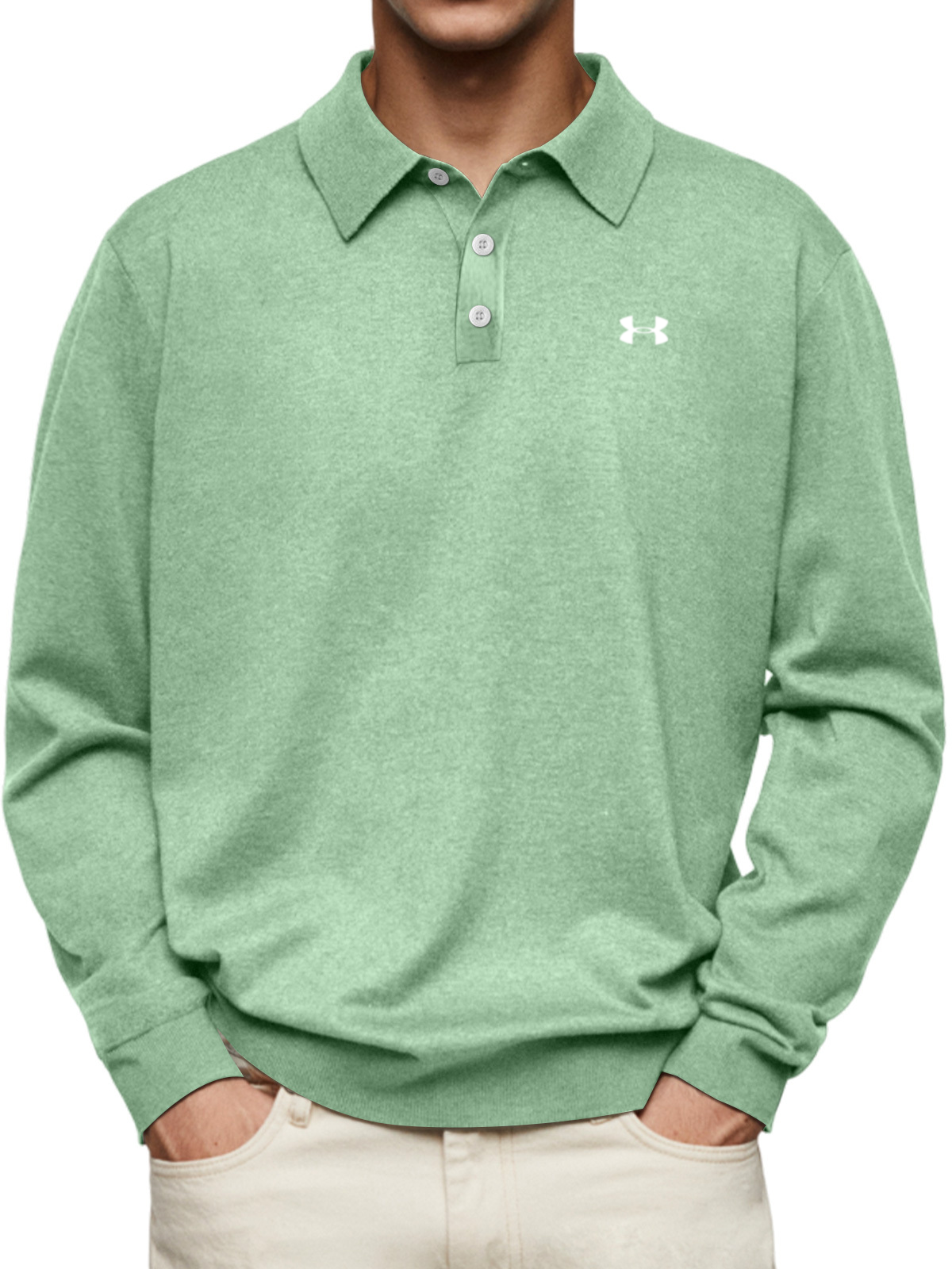 2025-Men's casual and comfortable solid color lapel long-sleeved POLO shirt
