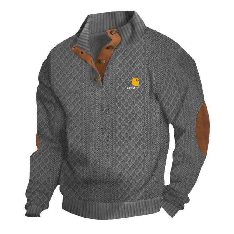Men's Stand Collar Long Sleeve Casual Outdoor Sweatshirt Jacquard Sweater