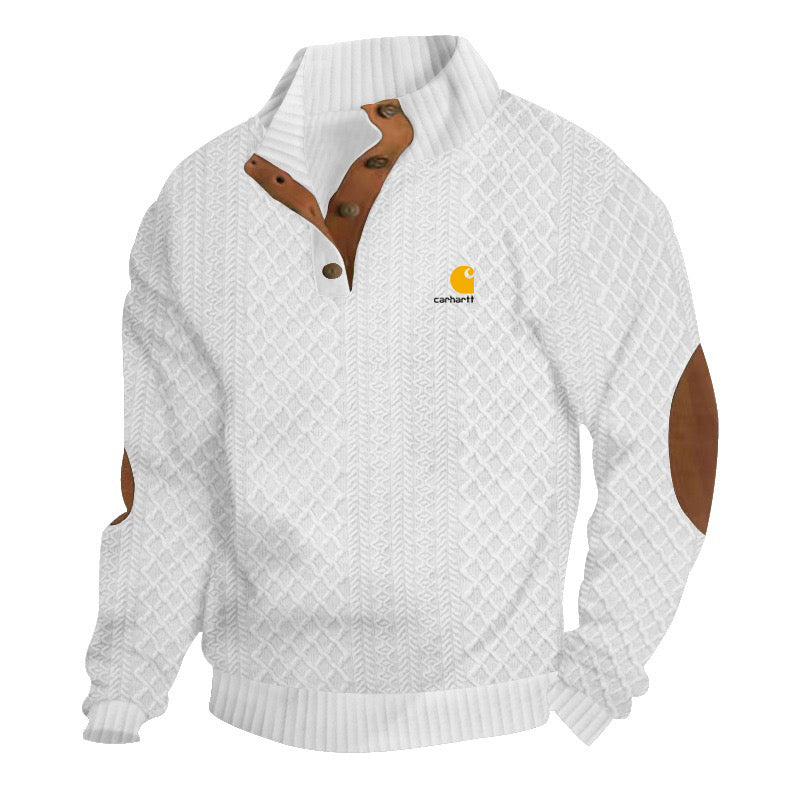 Men's Stand Collar Long Sleeve Casual Outdoor Sweatshirt Jacquard Sweater