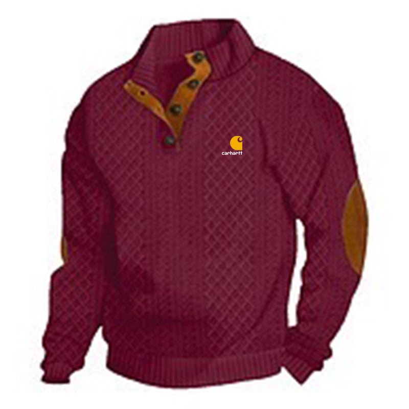 Men's Stand Collar Long Sleeve Casual Outdoor Sweatshirt Jacquard Sweater
