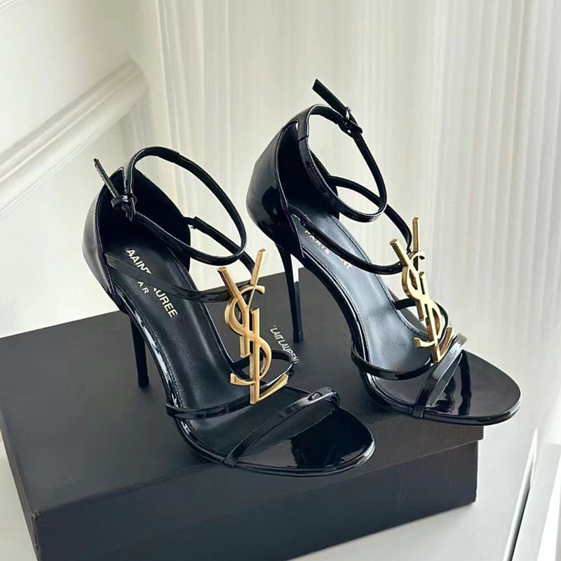 New Y   monogrammed high-heeled sandals