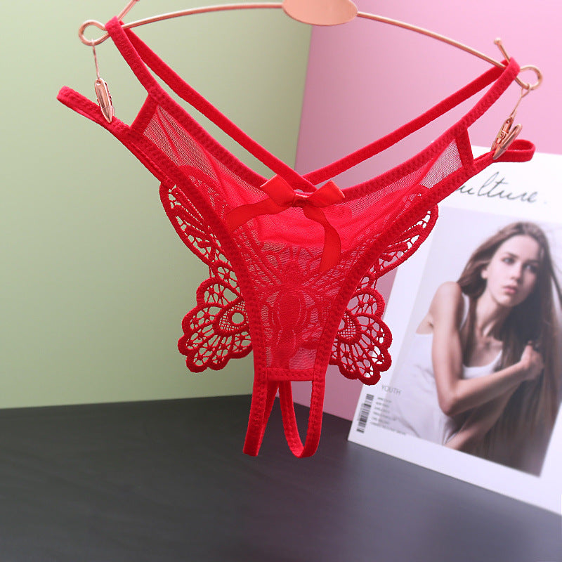 Mesh Embroidered Big Butterfly Thong
