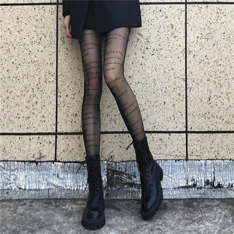 Thin Alphabet Black Stockings