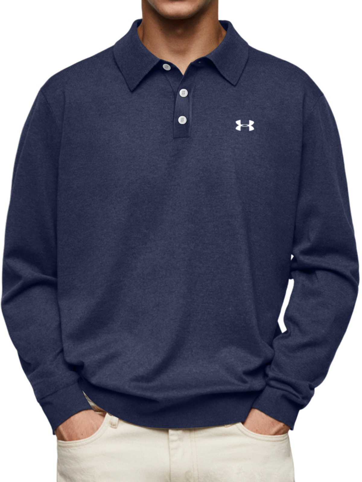 2025-Men's casual and comfortable solid color lapel long-sleeved POLO shirt