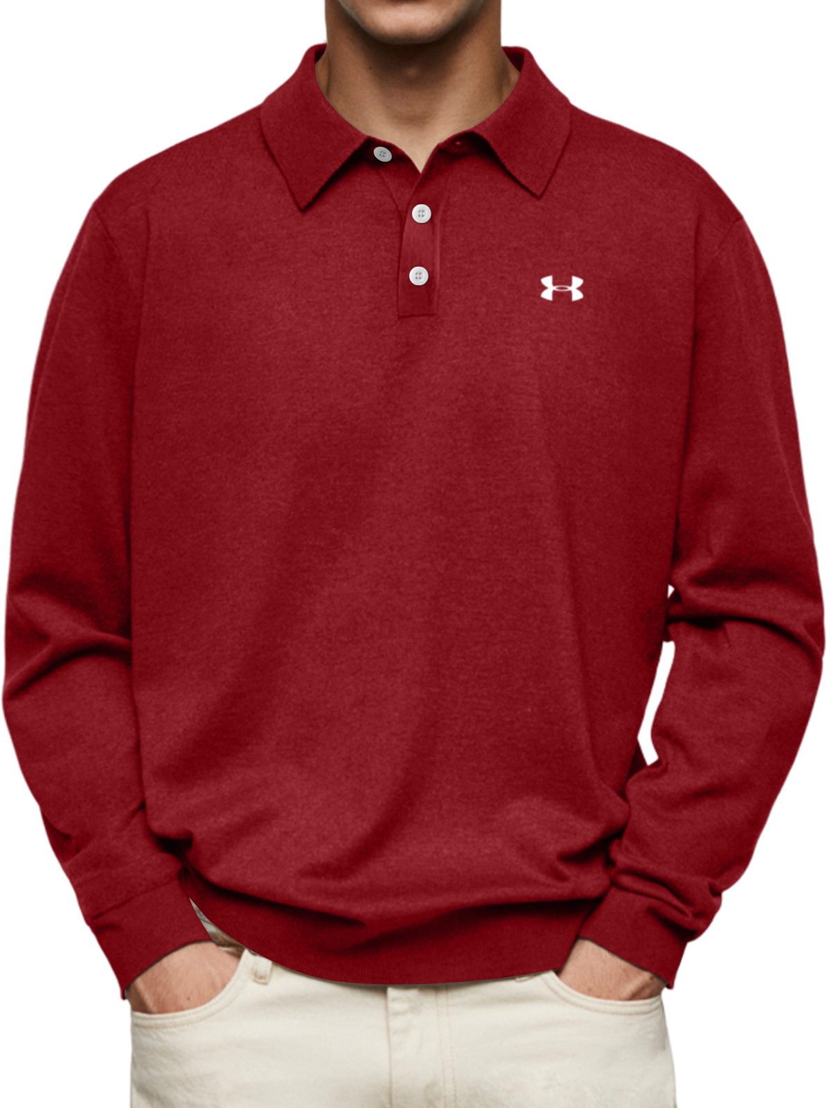 2025-Men's casual and comfortable solid color lapel long-sleeved POLO shirt