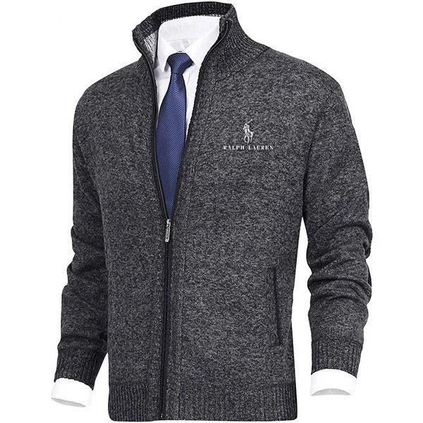 Men's solid-colored sweater with a collar.