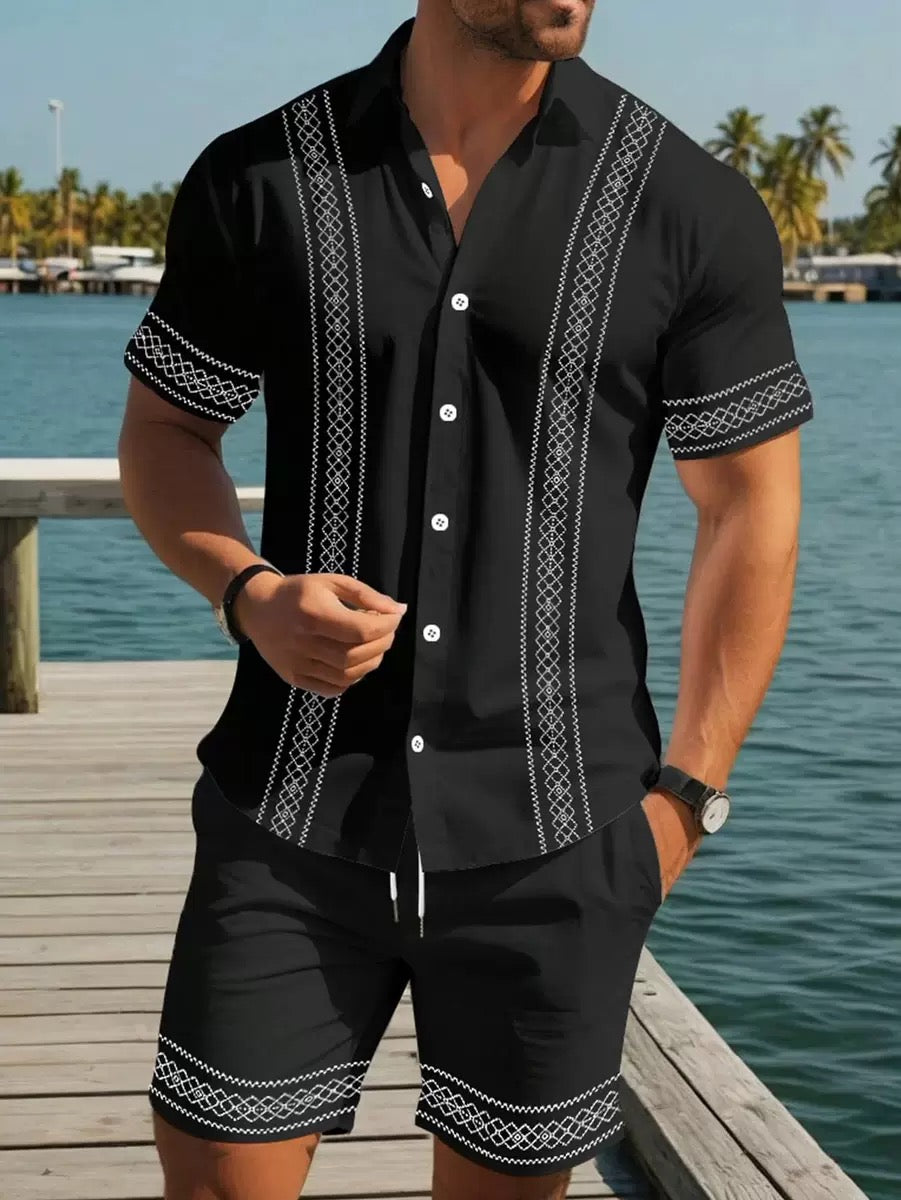 2026 New Arrivals: Striped Collared Shirt and Shorts Set