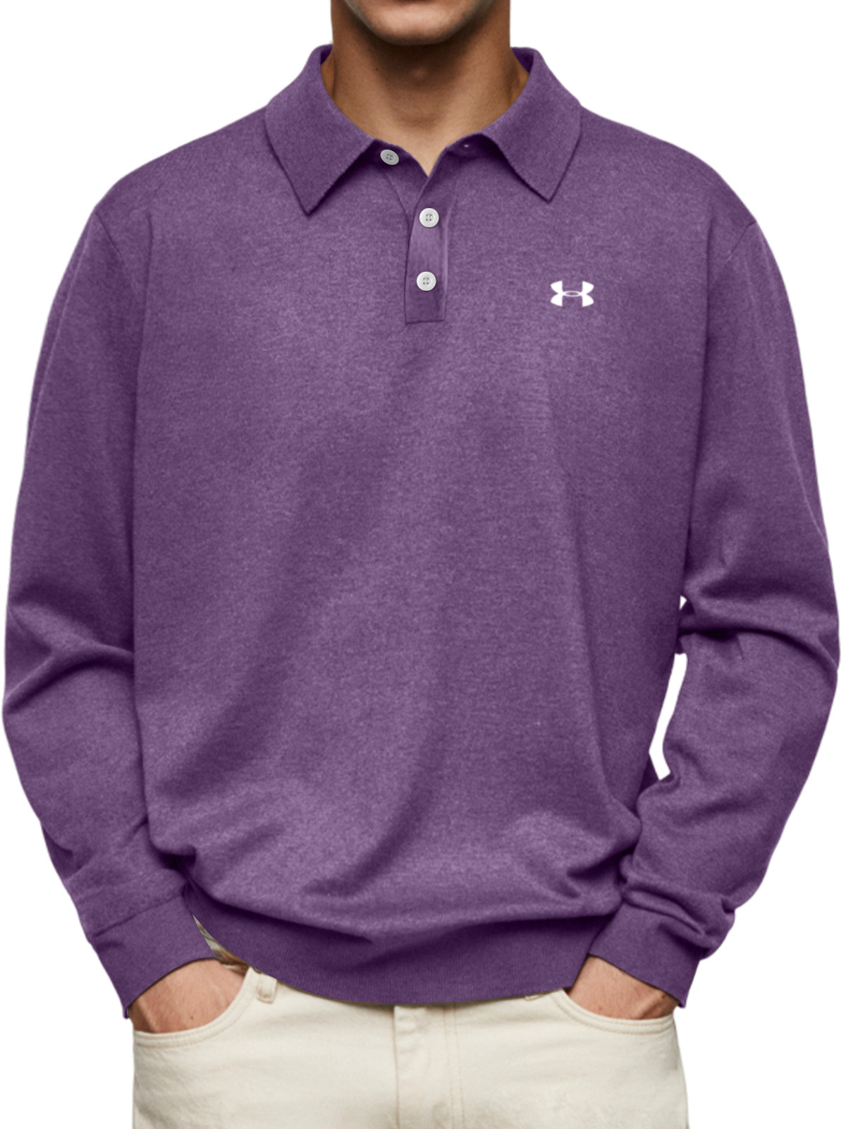 2025-Men's casual and comfortable solid color lapel long-sleeved POLO shirt