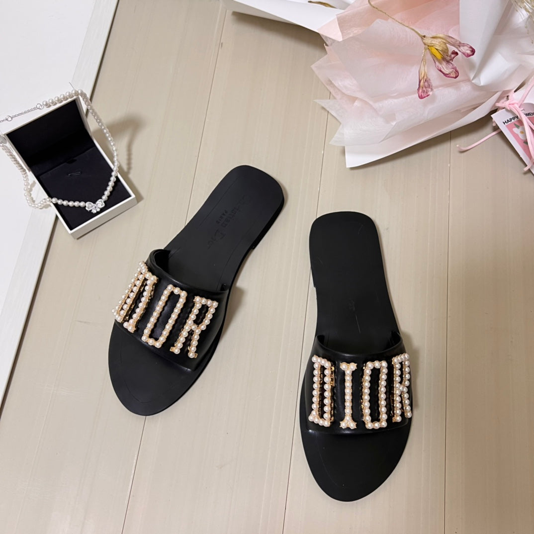 Industrial pearl letter slippers/DI trendy shoe slippers