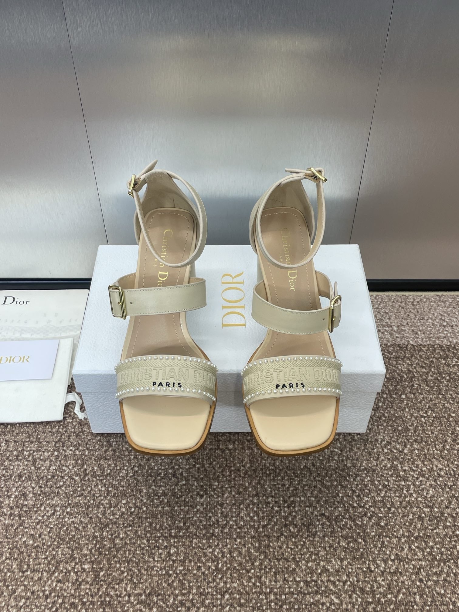 025 Spring and Summer Newest High Heel Electric Embroidery Colorblock Roman Sandals Dio VIP 1:1