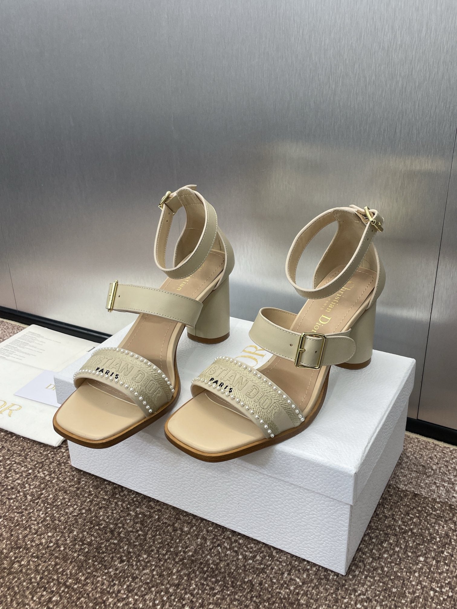 025 Spring and Summer Newest High Heel Electric Embroidery Colorblock Roman Sandals Dio VIP 1:1