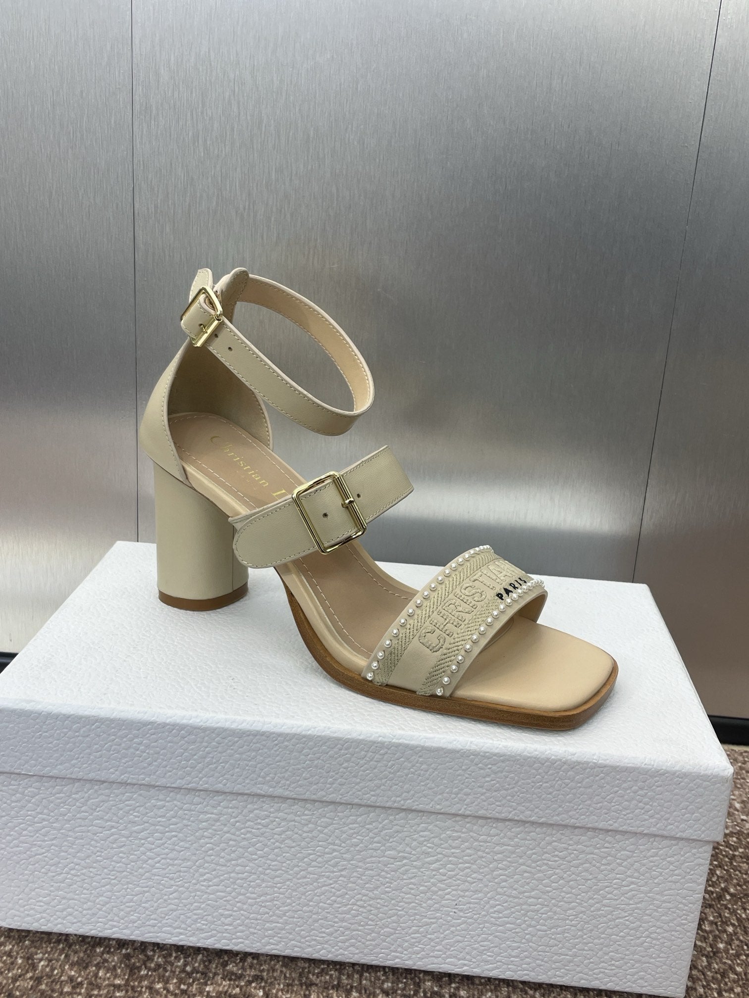 025 Spring and Summer Newest High Heel Electric Embroidery Colorblock Roman Sandals Dio VIP 1:1