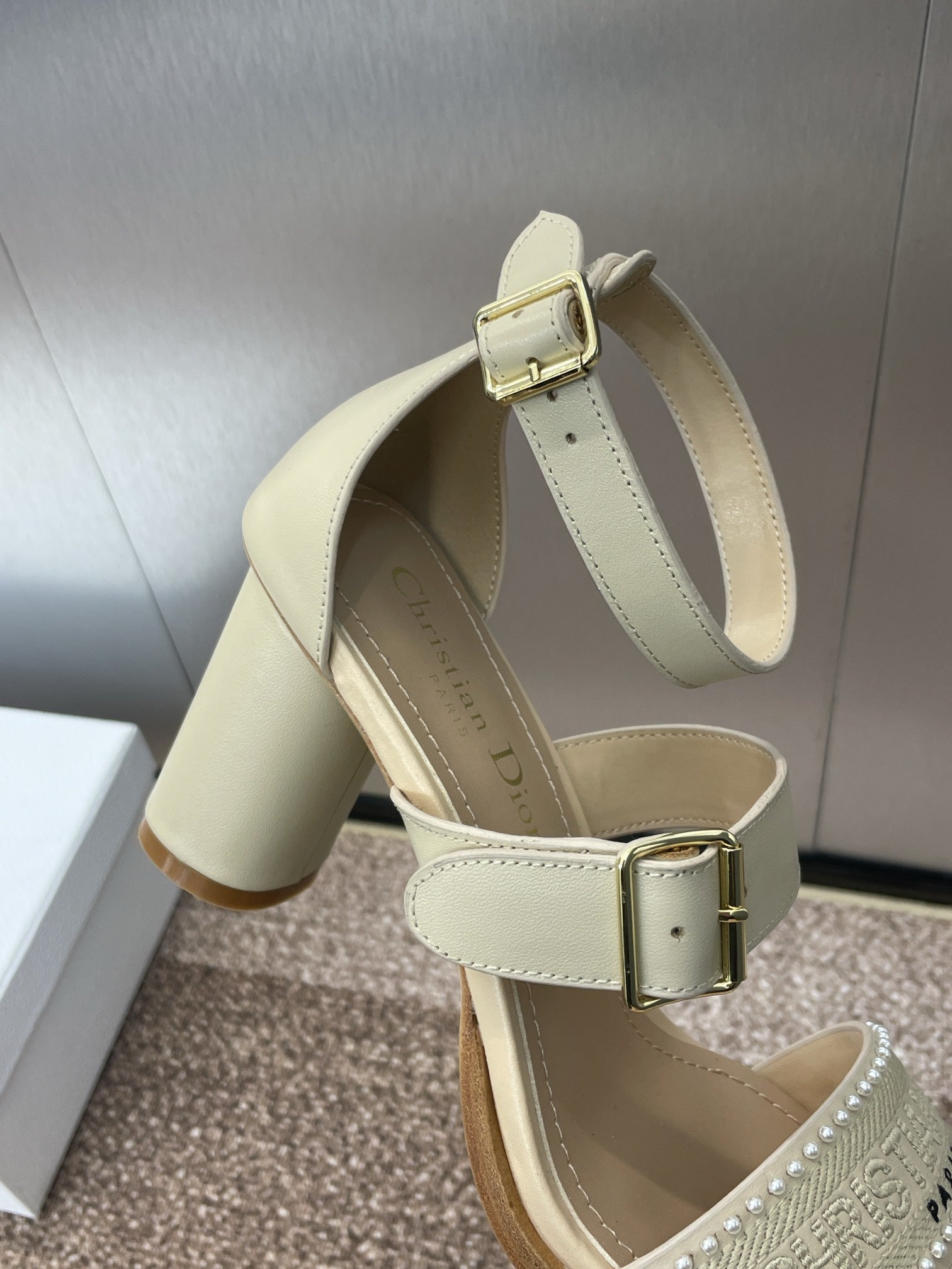 025 Spring and Summer Newest High Heel Electric Embroidery Colorblock Roman Sandals Dio VIP 1:1